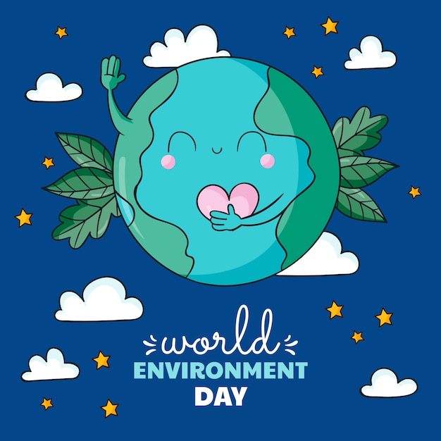 Hand getekende wereld milieu dag illustratie met planeet aarde