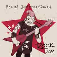 Gratis vector hand getekende wereld rock dag illustratie met muzikant gitaar spelen