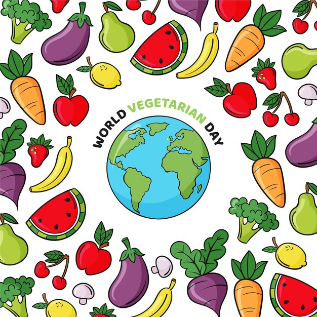 Hand getekende wereld vegetarische dag illustratie