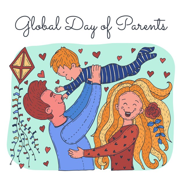 Hand getekende wereldwijde dag van ouders illustratie