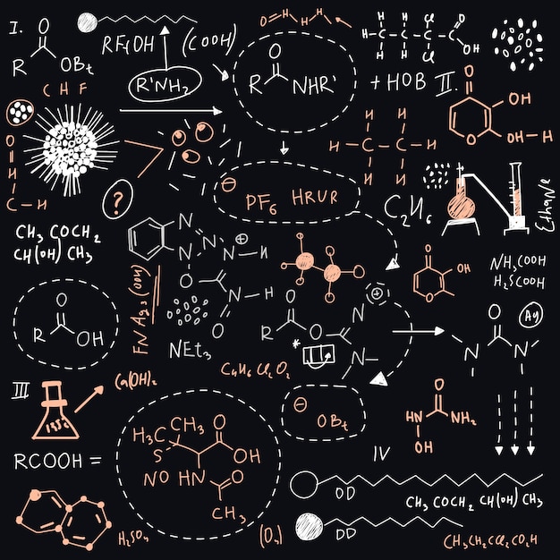 Gratis vector hand getekende wetenschappelijke formules op schoolbord