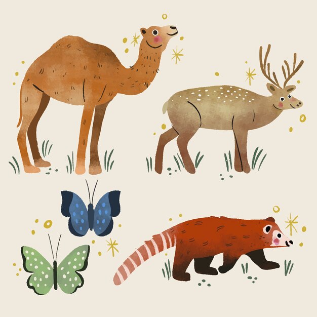 Hand getekende wilde dieren illustratie