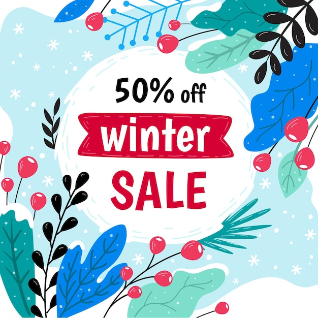 Gratis vector hand getekende winter verkoop illustratie en banner