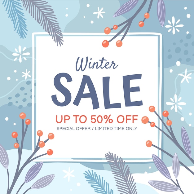 Gratis vector hand getekende winter verkoop illustratie en banner