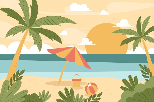 Gratis vector hand getekende zomer strand landschap