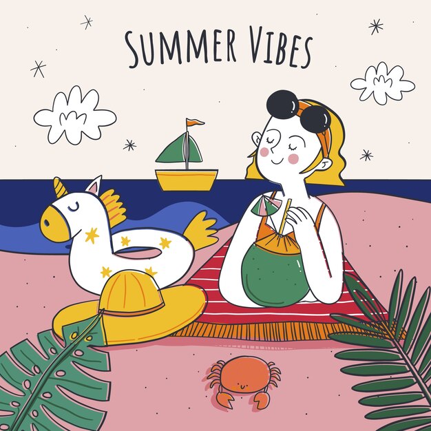 Hand getekende zomer vibes illustratie