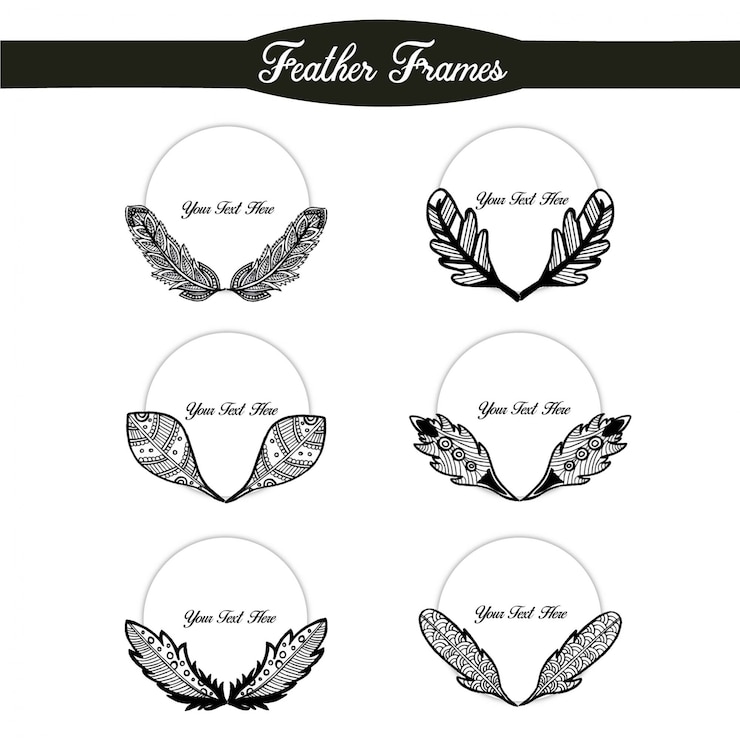Gratis Vector hand getekende zwart-witte veerframes