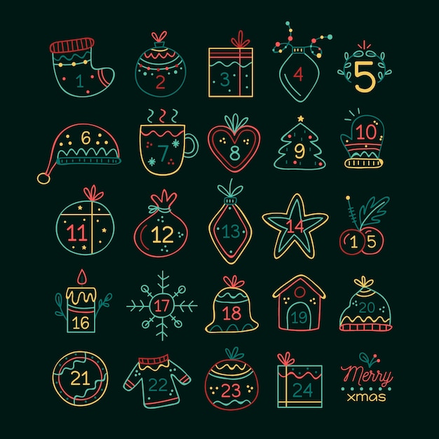 Gratis vector hand getrokken adventskalender