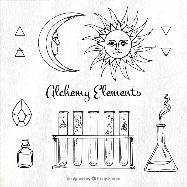 Hand getrokken alchemie elementen collectie