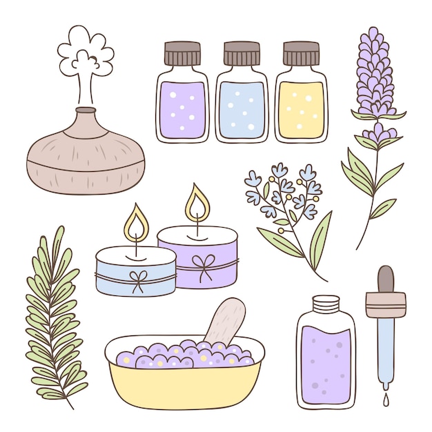 Gratis vector hand getrokken aromatherapie elementenset