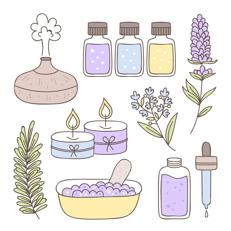 Gratis Vector hand getrokken aromatherapie elementenset