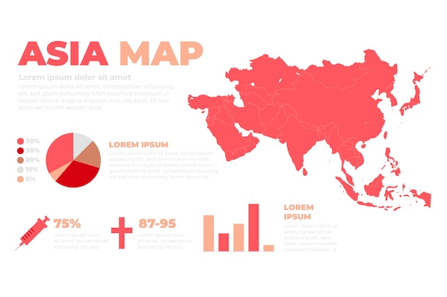 Gratis vector hand getrokken azië kaart infographic