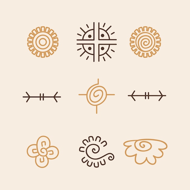 Gratis vector hand getrokken azteekse symboolset