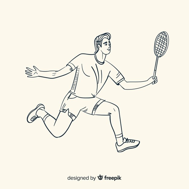 Hand getrokken badminton-speler met racket