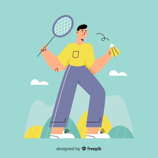 Gratis vector hand getrokken badminton-speler met racket