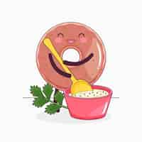 Gratis vector hand getrokken bagel cartoon afbeelding