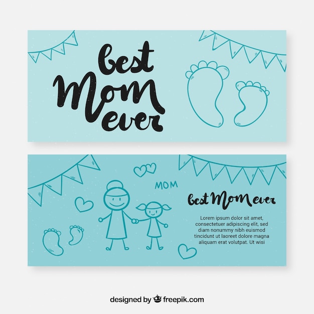 Gratis vector hand getrokken banners voor moederdag