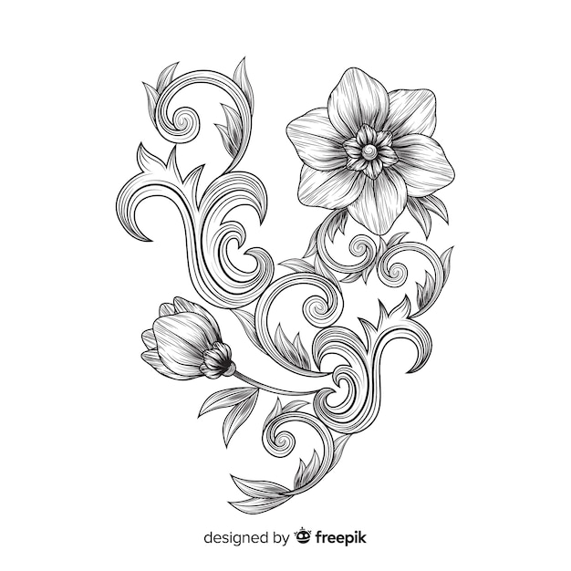 Gratis vector hand getrokken barokke bloemen