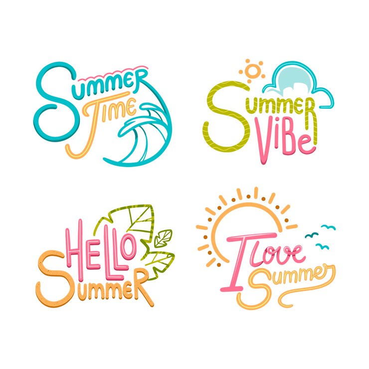 Gratis Vector hand getrokken belettering collectie voor het zomerseizoen