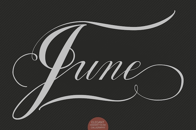 Gratis vector hand getrokken belettering juni. elegante moderne handgeschreven kalligrafie. vector inkt illustratie.