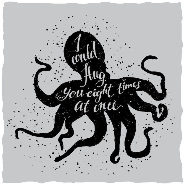 Gratis vector hand getrokken belettering poster met afbeelding van octopus silhouet en offerte