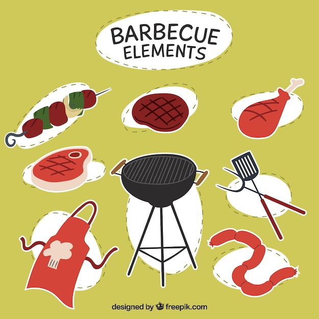 Gratis vector hand getrokken berbecue elementen labels