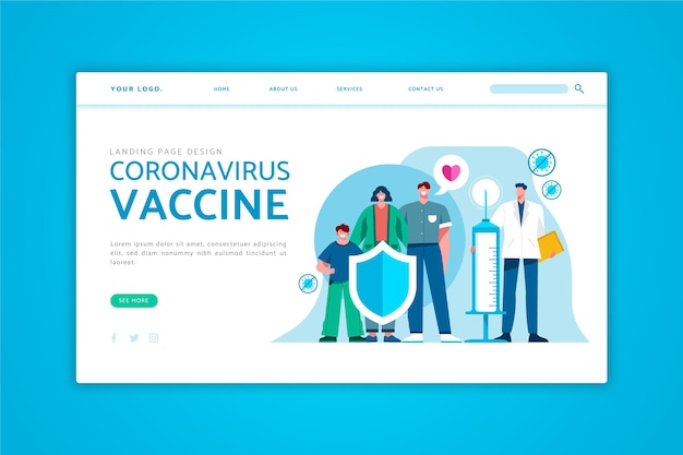 Hand getrokken bestemmingspagina van het coronavirusvaccin