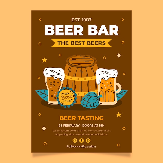 Gratis vector hand getrokken bier bar sjabloonontwerp