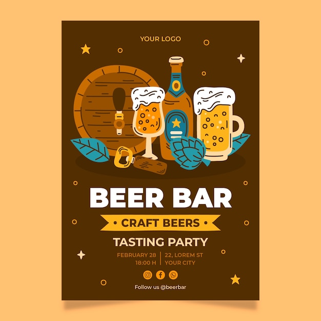 Gratis vector hand getrokken bier bar sjabloonontwerp