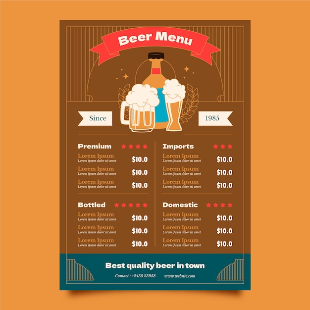 Gratis vector hand getrokken bierbar menusjabloon