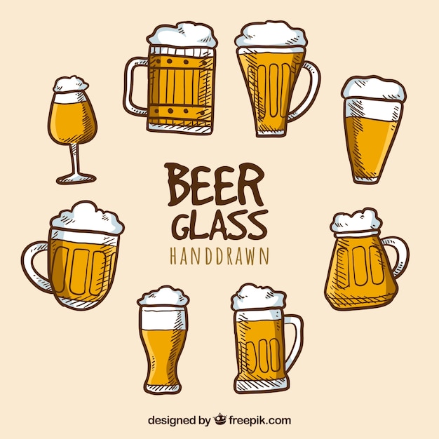 Gratis vector hand getrokken bierglas en mok collectie