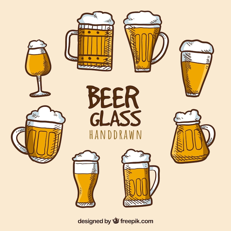 Gratis Vector hand getrokken bierglas en mok collectie