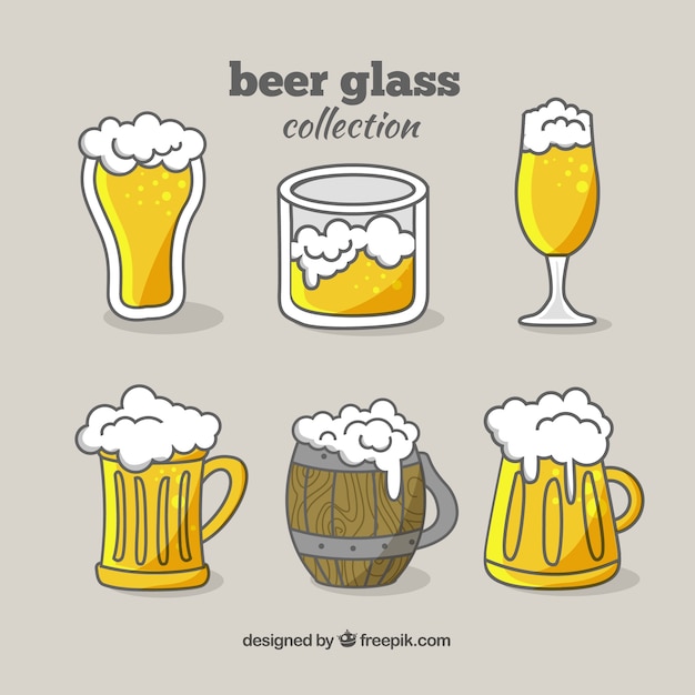 Gratis vector hand getrokken bierglas en mok collectie