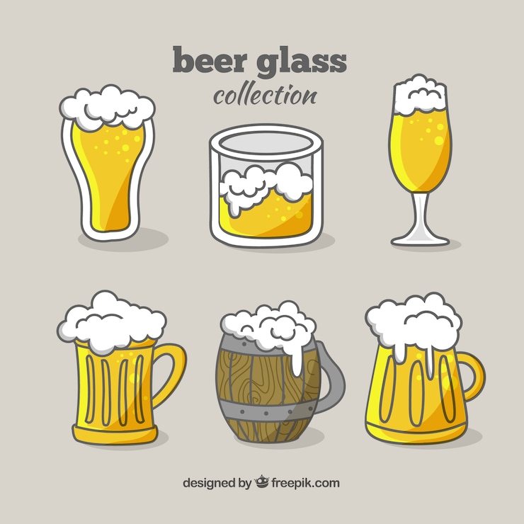 Gratis Vector hand getrokken bierglas en mok collectie