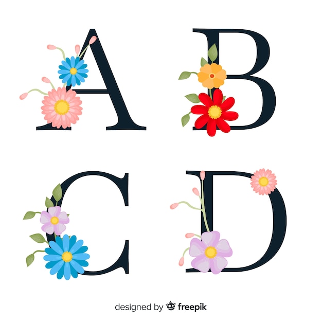 Gratis vector hand getrokken bloemen alfabet