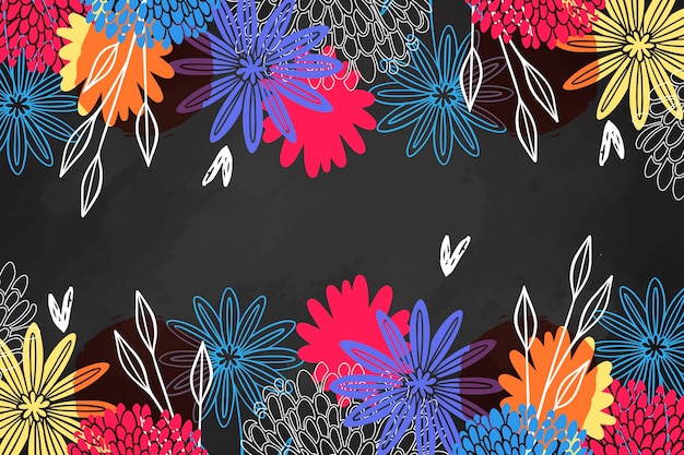 Gratis vector hand getrokken bloemen op blackboard achtergrond