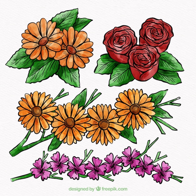 Gratis vector hand getrokken bloemen set