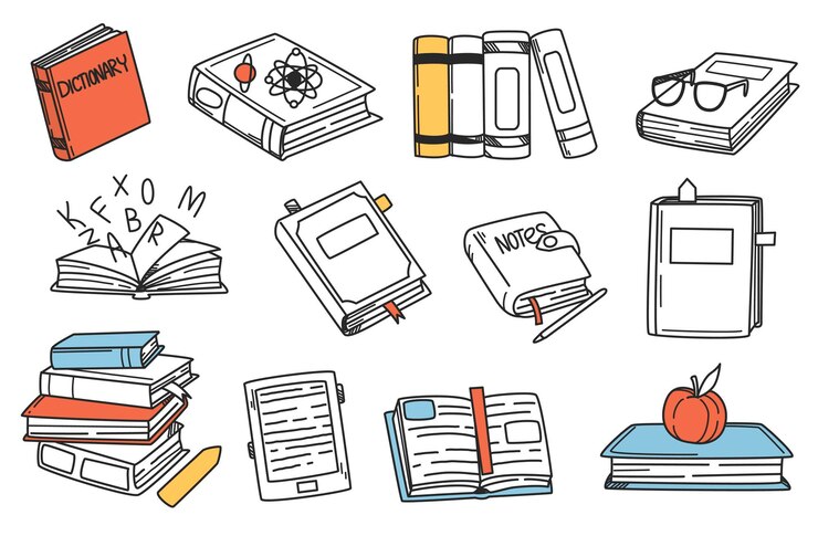 Hand getrokken boeken doodle set