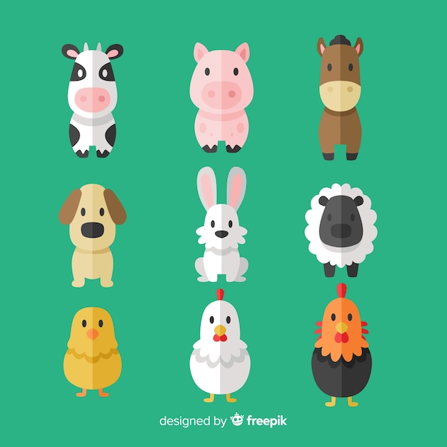 Gratis vector hand getrokken boerderij dieren collectie