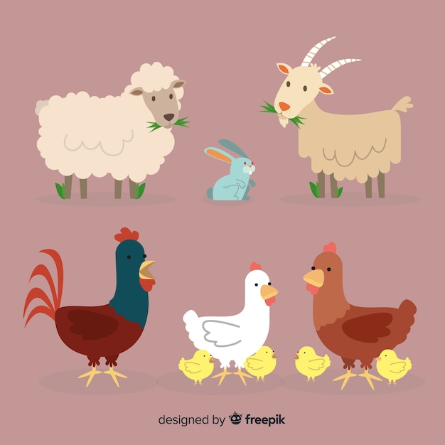 Gratis vector hand getrokken boerderij dieren collectie