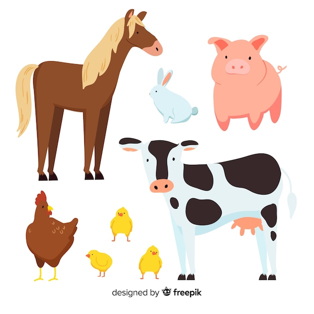 Gratis vector hand getrokken boerderij dieren collectie