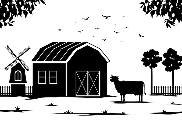 Gratis vector hand getrokken boerderij silhouet