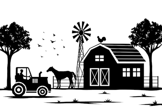 Gratis vector hand getrokken boerderij silhouet