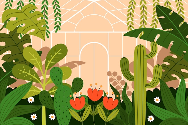 Gratis vector hand getrokken botanische tuin achtergrond