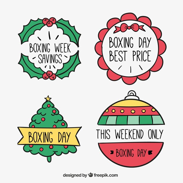 Hand getrokken Boxing Day verkoop badge collectie