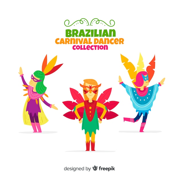 Hand getrokken braziliaanse carnaval danser collectie