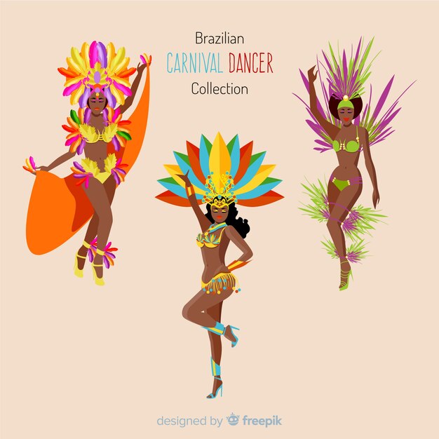 Hand getrokken Braziliaanse carnaval danseres set