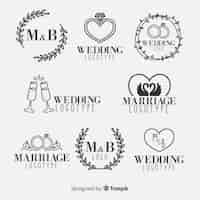 Gratis vector hand getrokken bruiloft logo collectio