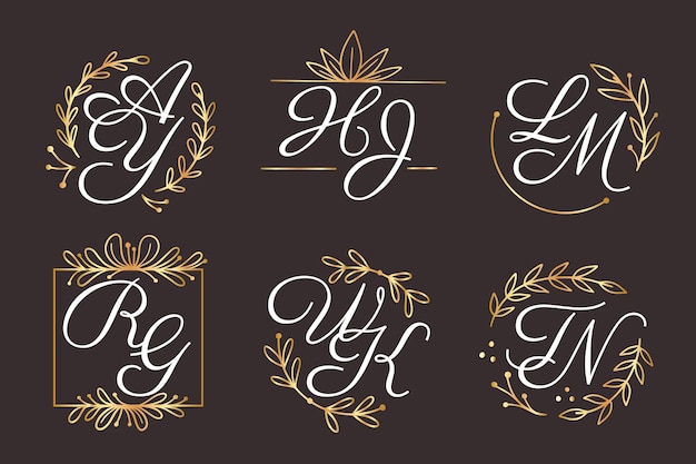 Hand getrokken bruiloft monogram logo-collectie