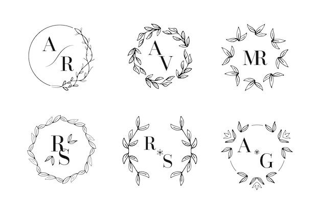 Hand getrokken bruiloft monogram logo's